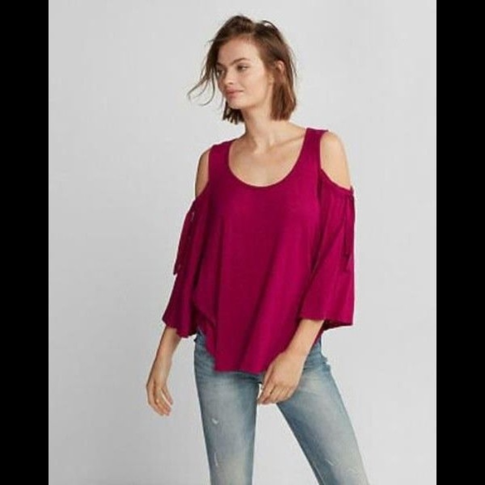 Express Tie Sleeve Cold Shoulder Tee Top S